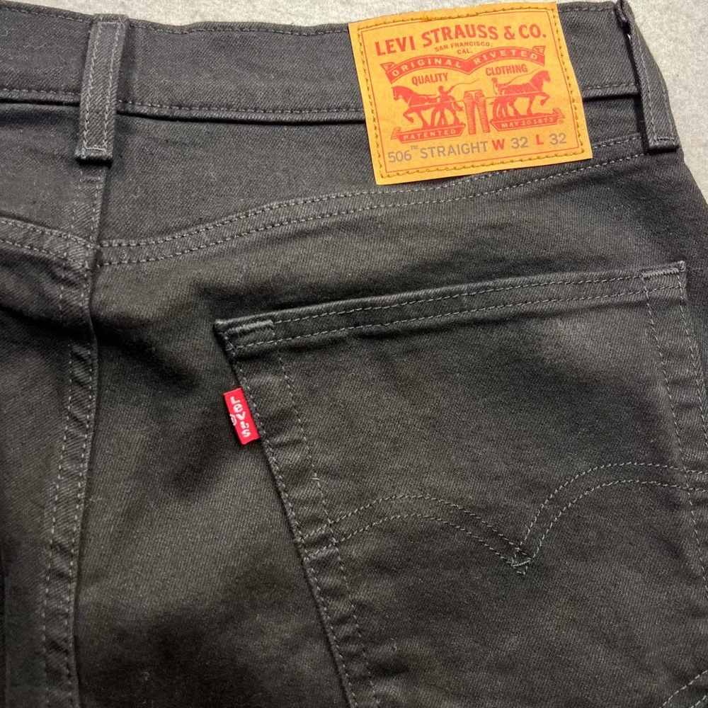 Levis 506 Straight Leg Jeans Mens W32 L32 Black Dark Gray Stretch A7700-0005‎